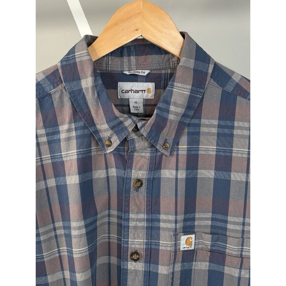 Carhartt Mens XL Relaxed Fit Gray Plaid Long Sleeve Button Down Work Shirt - Picture 3 of 14